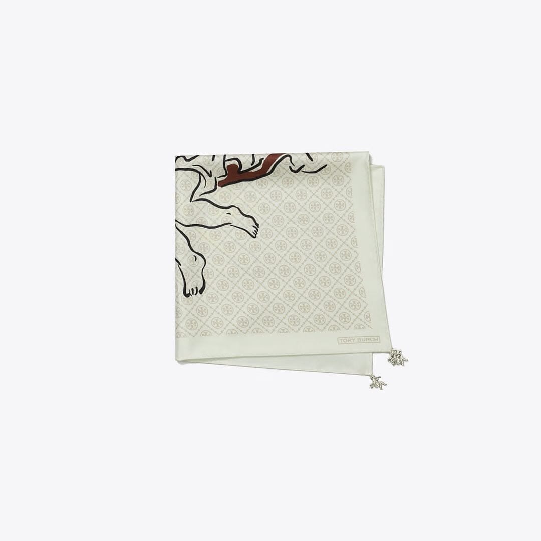 Tory Burch T Monogram Cherub Silk Neckerchief Beige Cherubs