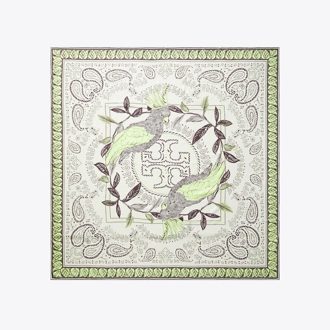 Tory Burch Oversized Cockatoo Bandana Square Scarf Mint Cockatoo