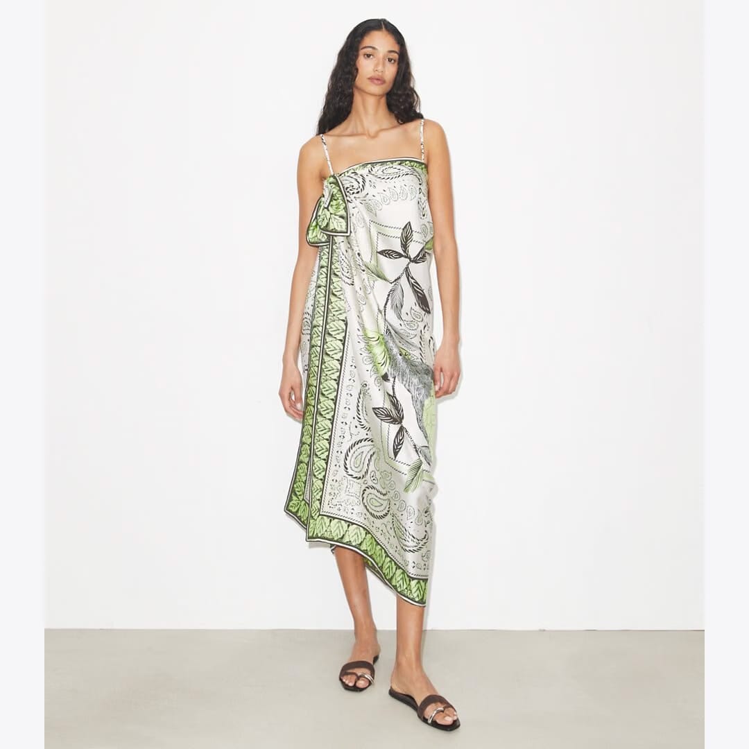 Tory Burch Oversized Cockatoo Bandana Square Scarf Mint Cockatoo