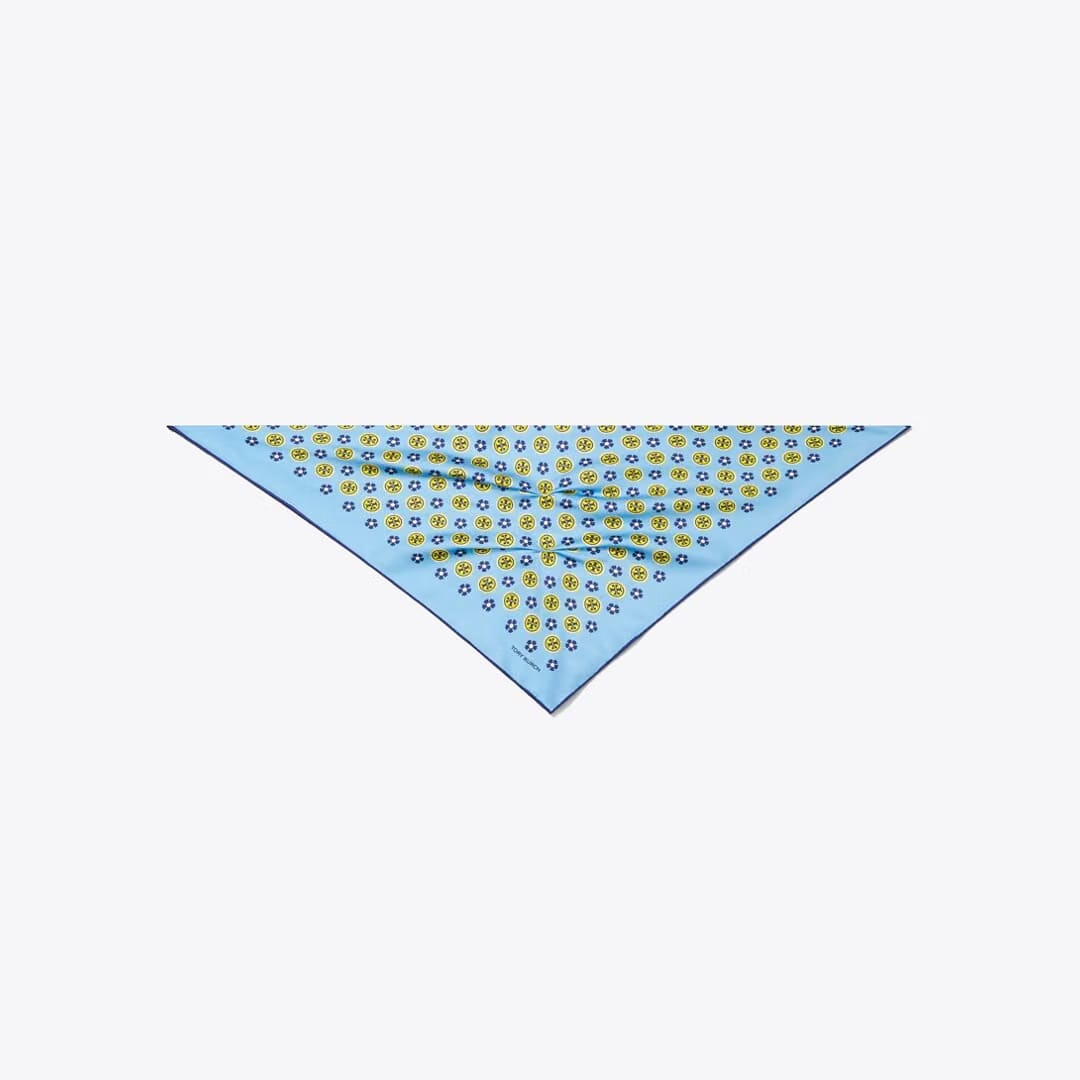 Tory Burch Floral Logo Triangle Scarf Light Blue Floral Logo