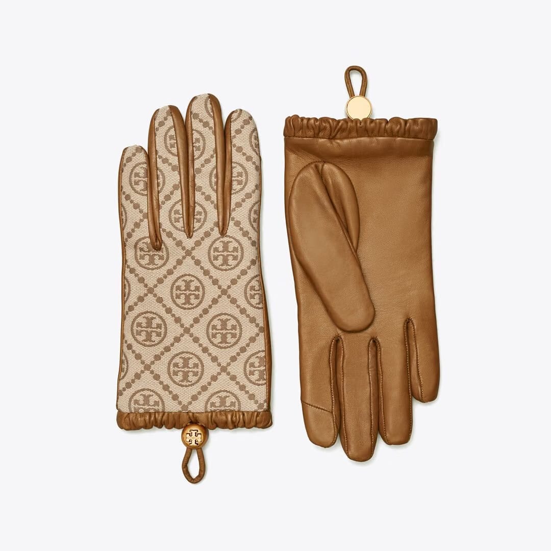 Tory Burch T Monogram Gloves Hazel / Bistro Brown