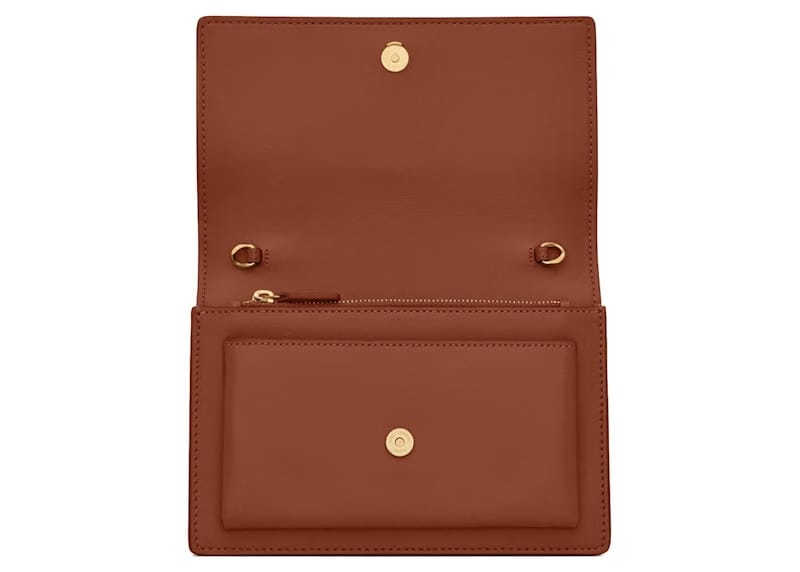 Saint Laurent Sunset Chain Wallet Dark Toffee