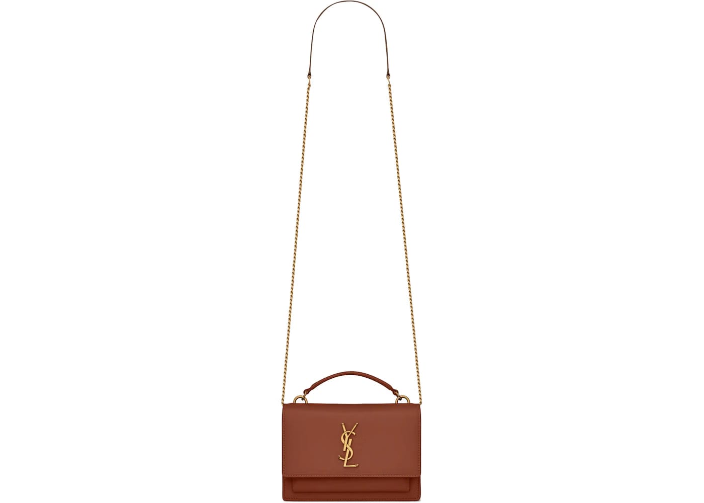 Saint Laurent Sunset Chain Wallet Dark Toffee