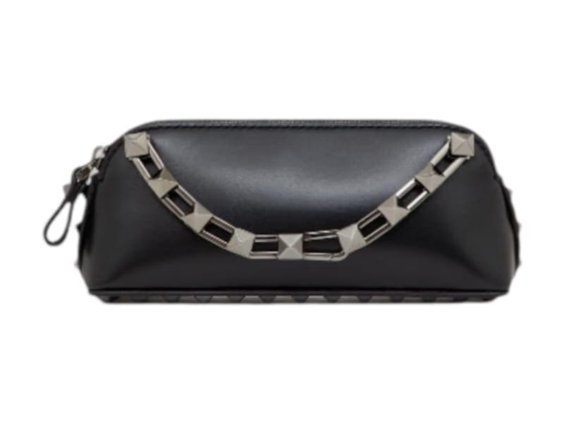 Valentino Mini Rockstud Shiny Calfskin Clutch Black