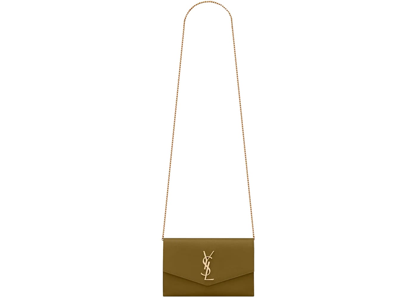 Saint Laurent Uptown Chain Wallet Grain De Poudre Olive Green