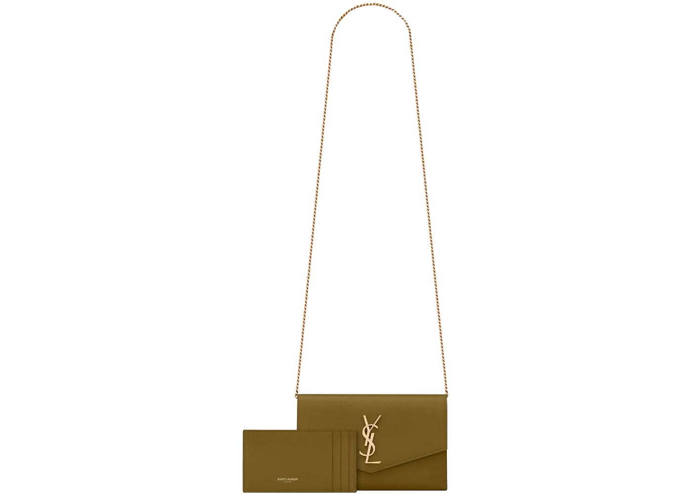 Saint Laurent Uptown Chain Wallet Grain De Poudre Olive Green