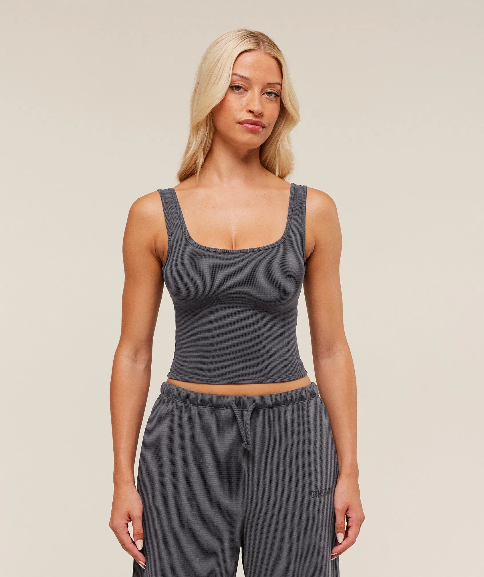 Women's Gymshark Waffle Cropped Tank Onyx Grey