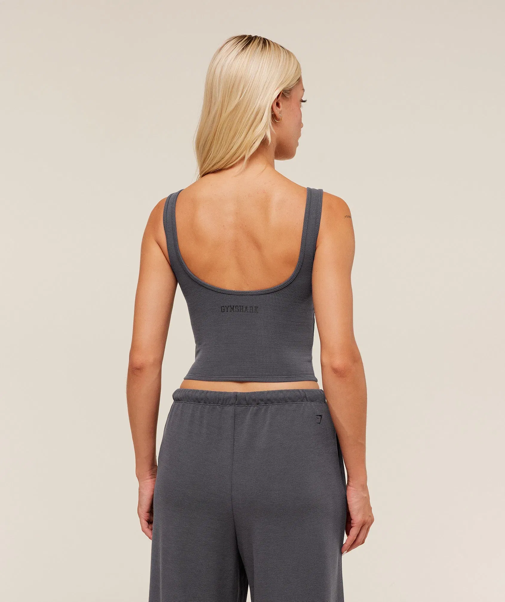 Women's Gymshark Waffle Cropped Tank Onyx Grey