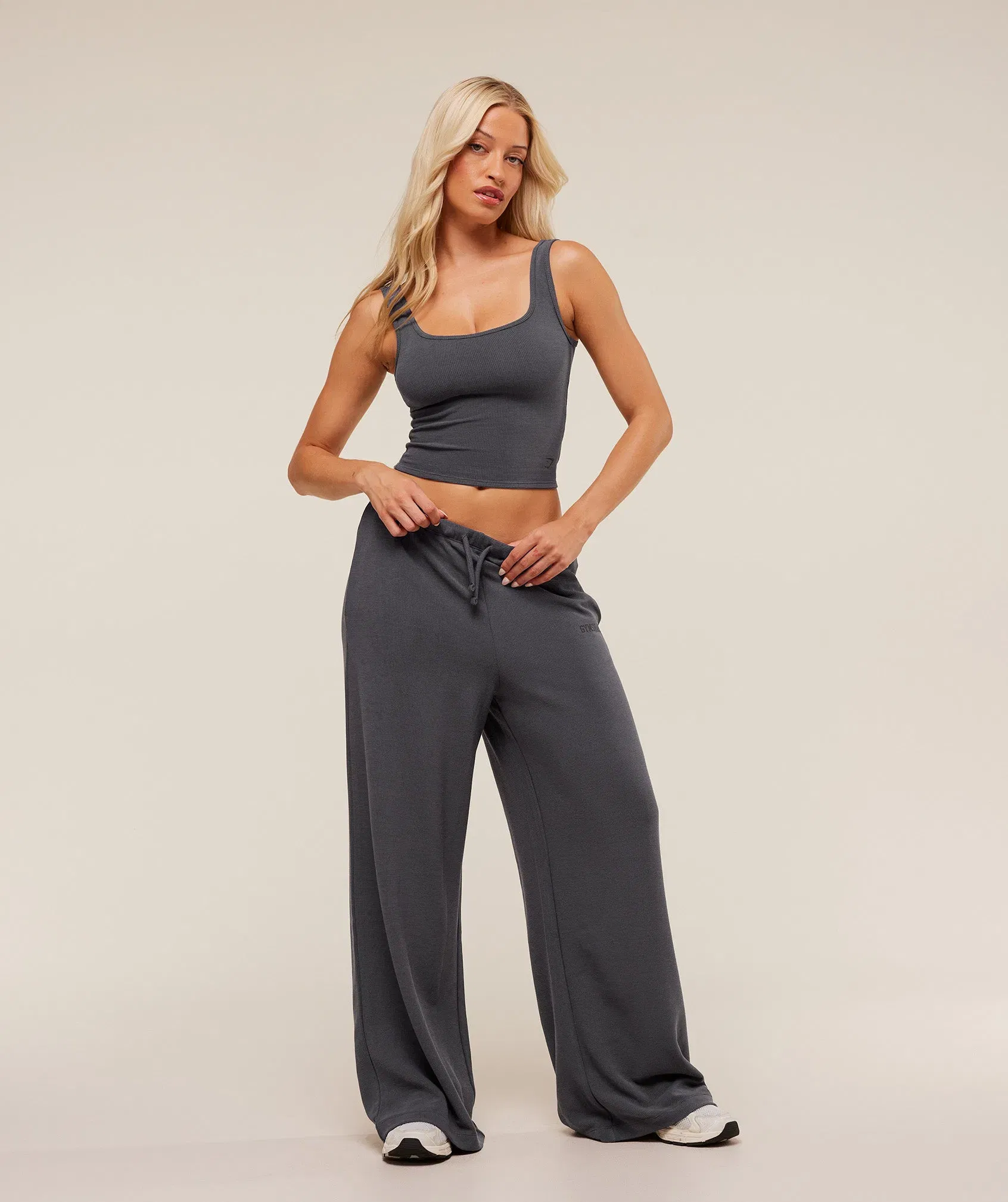 Women's Gymshark Waffle Cropped Tank Onyx Grey