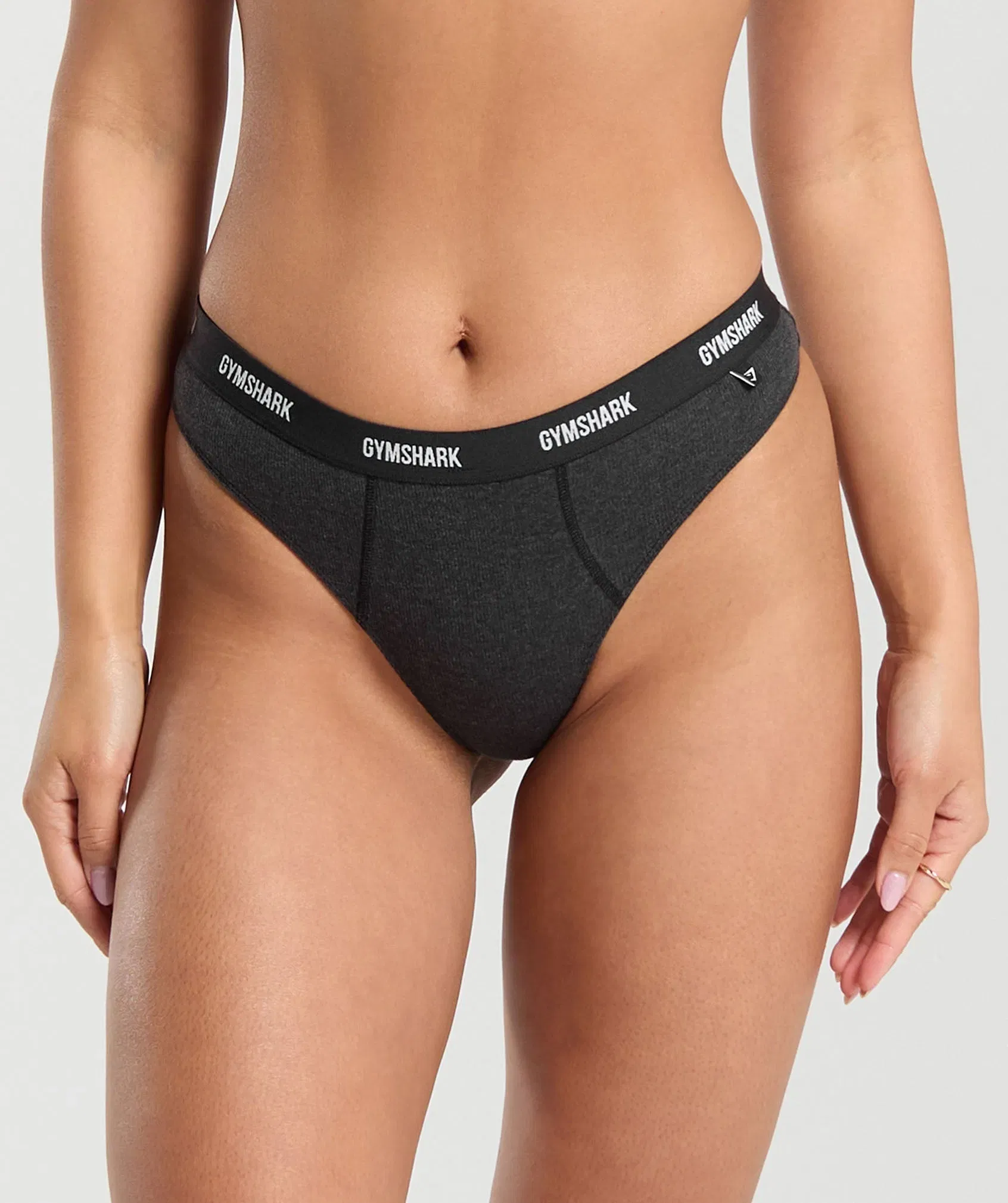 Women's Gymshark Rib High Rise Thong Midnight Black Marl
