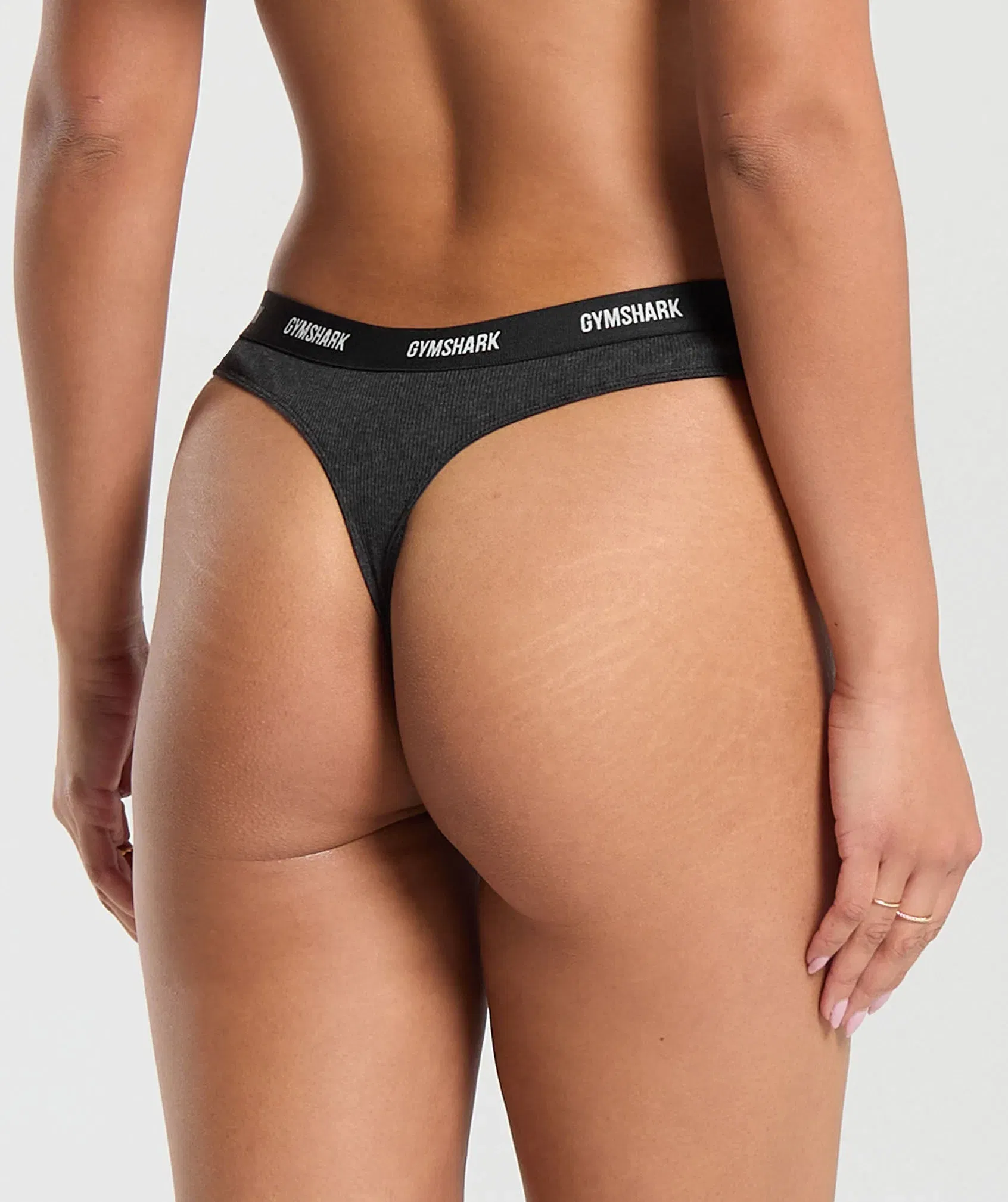 Women's Gymshark Rib High Rise Thong Midnight Black Marl