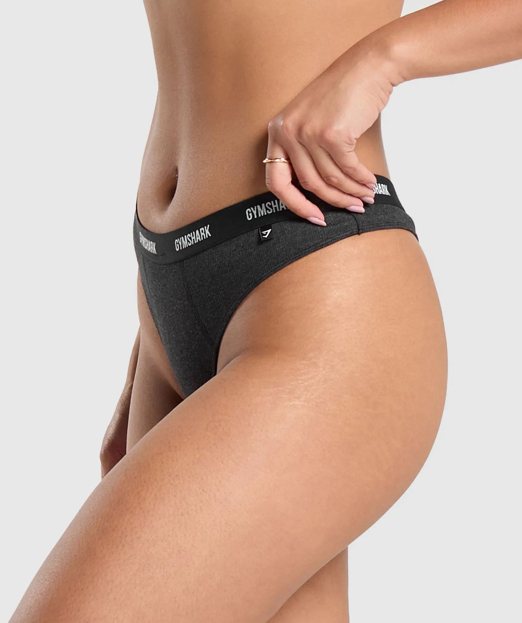 Women's Gymshark Rib High Rise Thong Midnight Black Marl