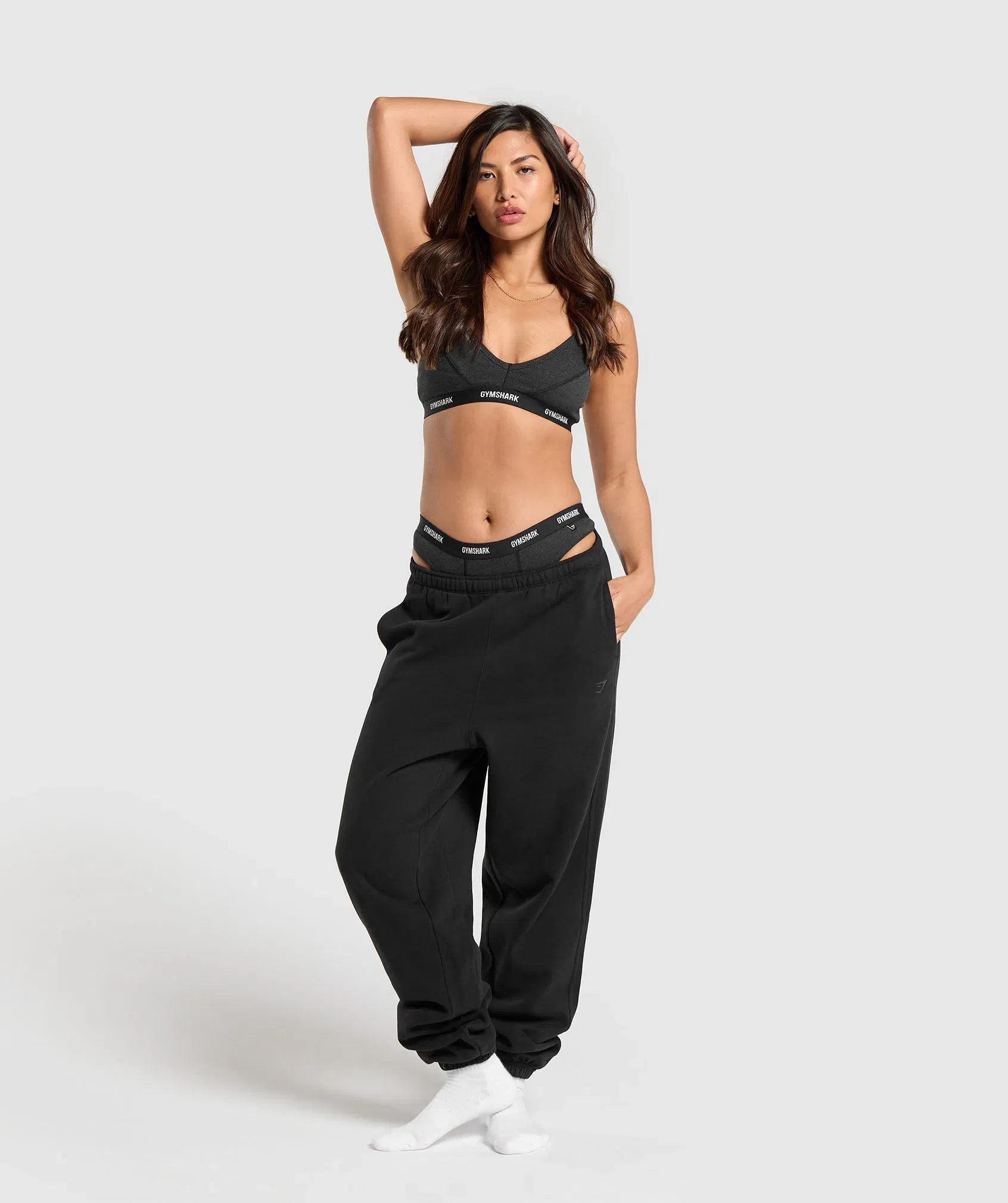 Women's Gymshark Rib High Rise Thong Midnight Black Marl