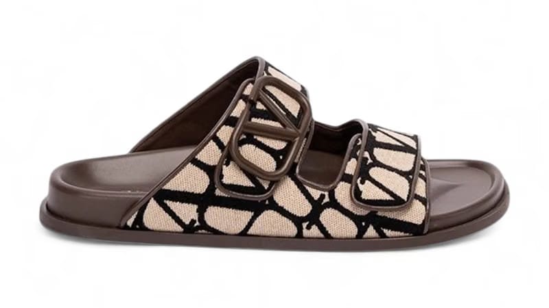 Valentino V Logo Toile Iconographe Slide Beige