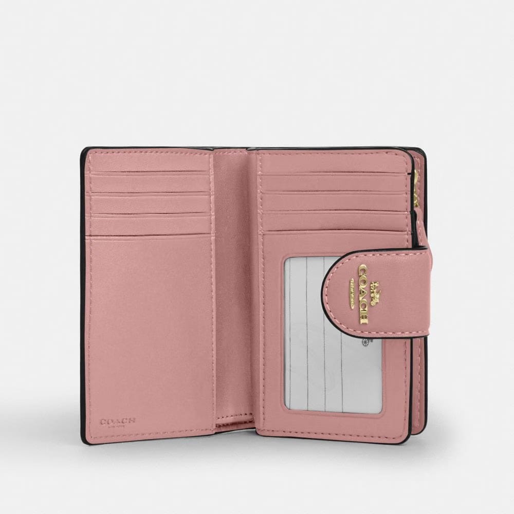 Coach Medium Corner Zip Wallet In Signature Leather Gold Pink Petal