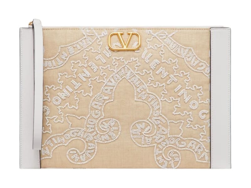 Valentino V'Logo Wrist Strap Pouch Beige/White