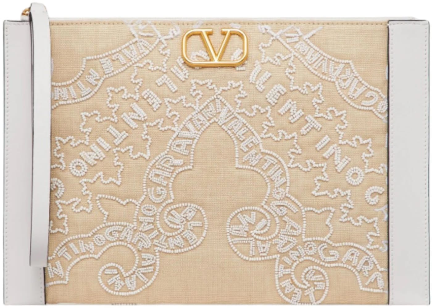 Valentino V'Logo Wrist Strap Pouch Beige/White