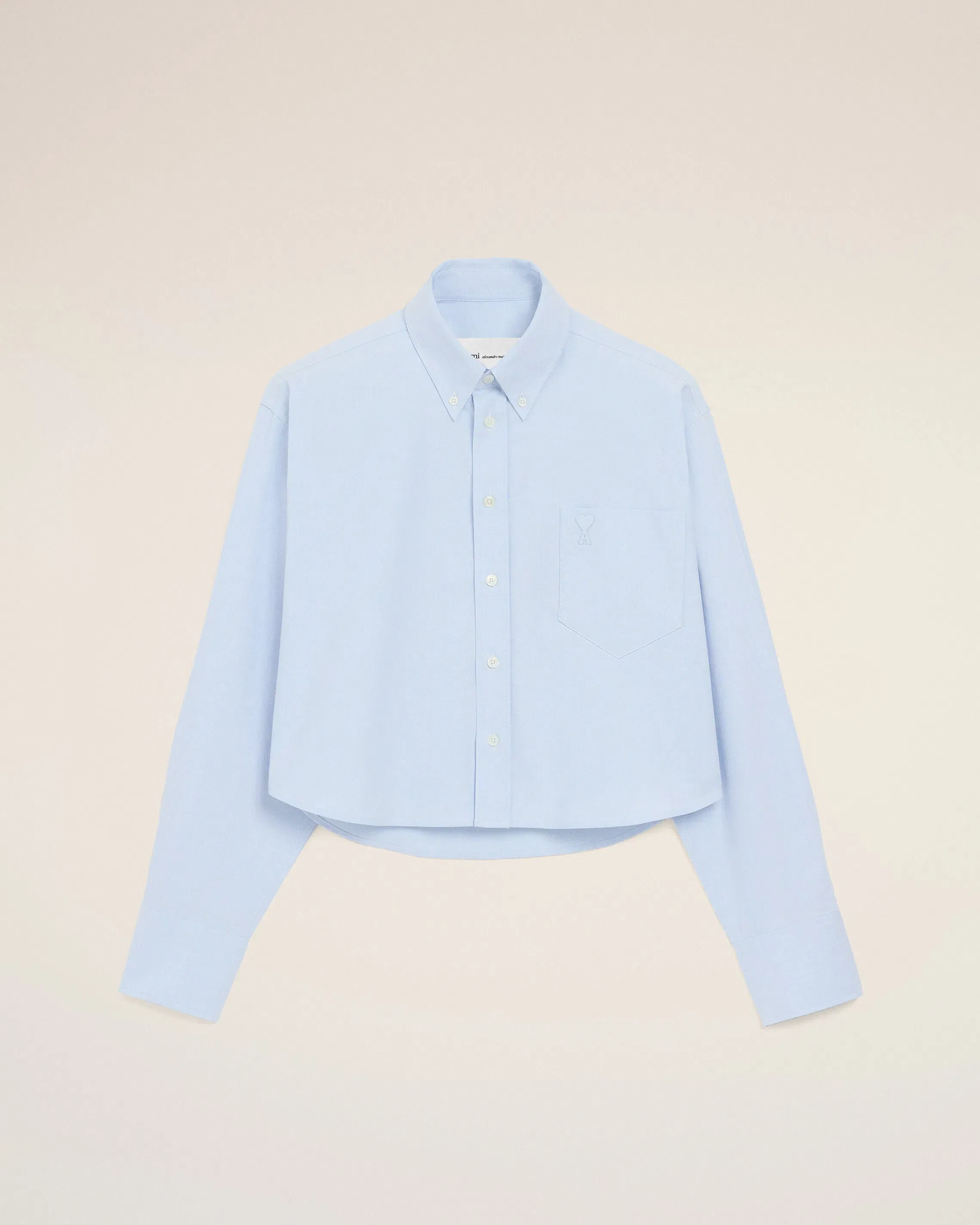 Blue Cotton Cropped Embossed Ami De Coeur Shirt Women's
