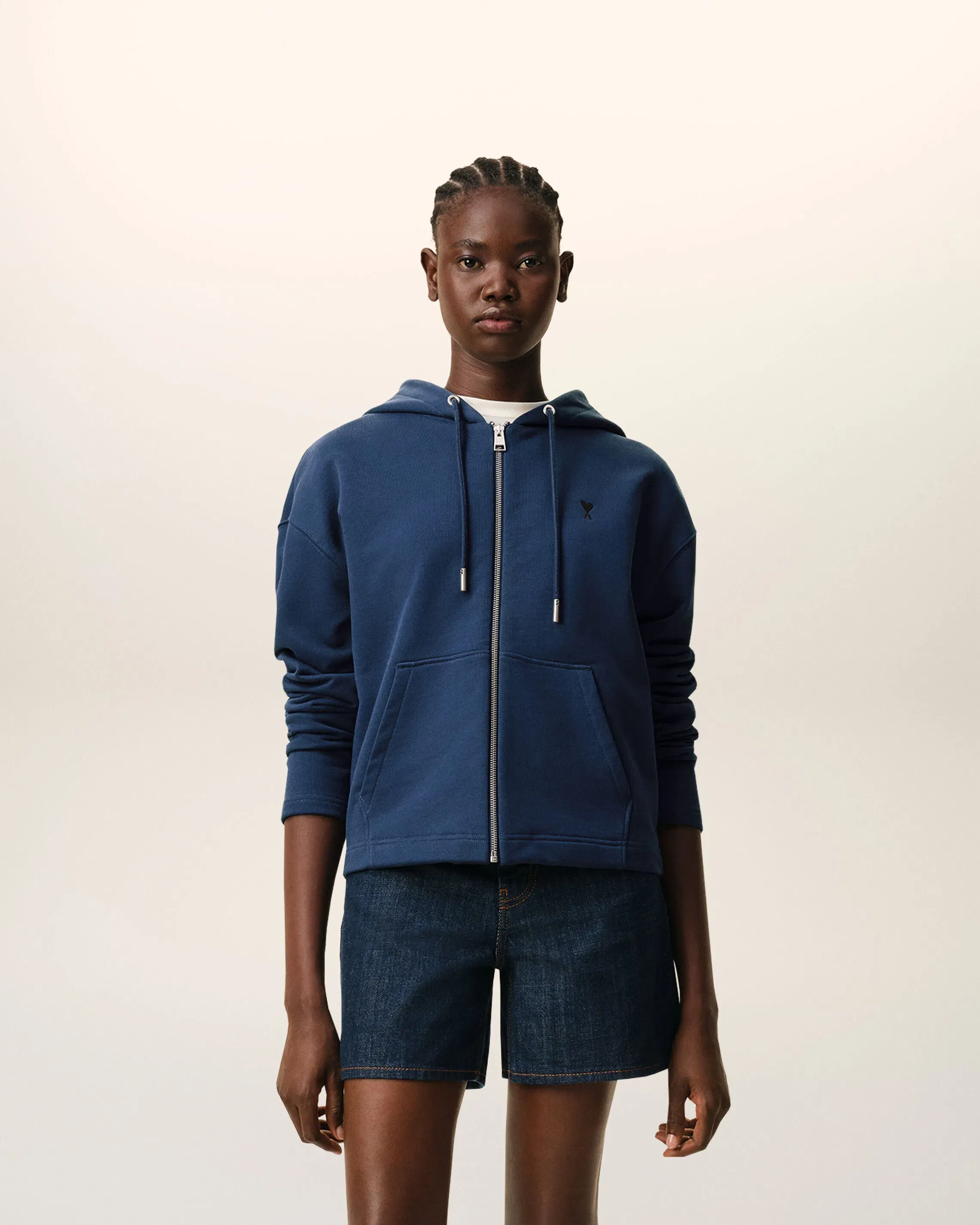 Blue Cotton Ami De Coeur Zipped Hoodie Women's