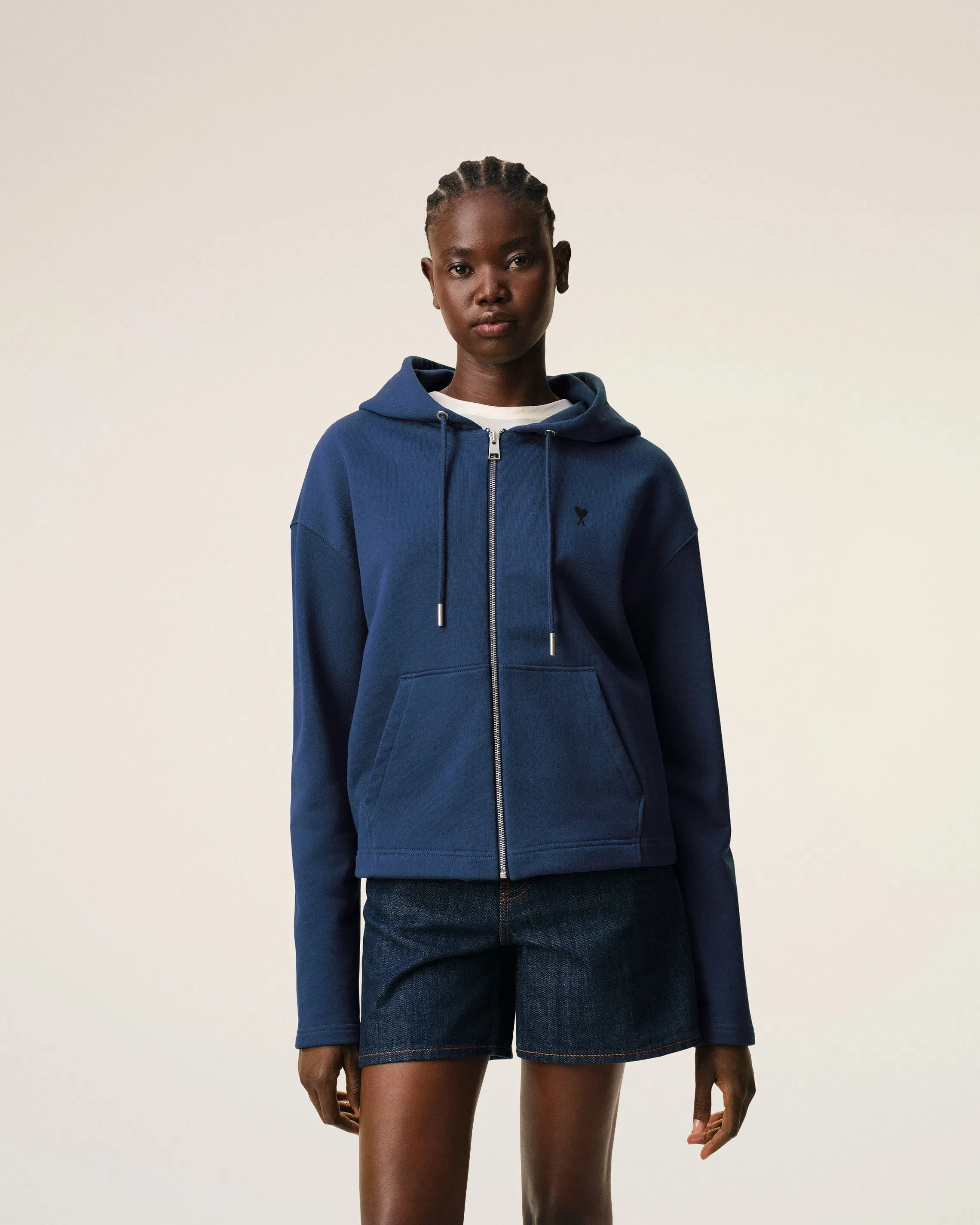 Blue Cotton Ami De Coeur Zipped Hoodie Women's
