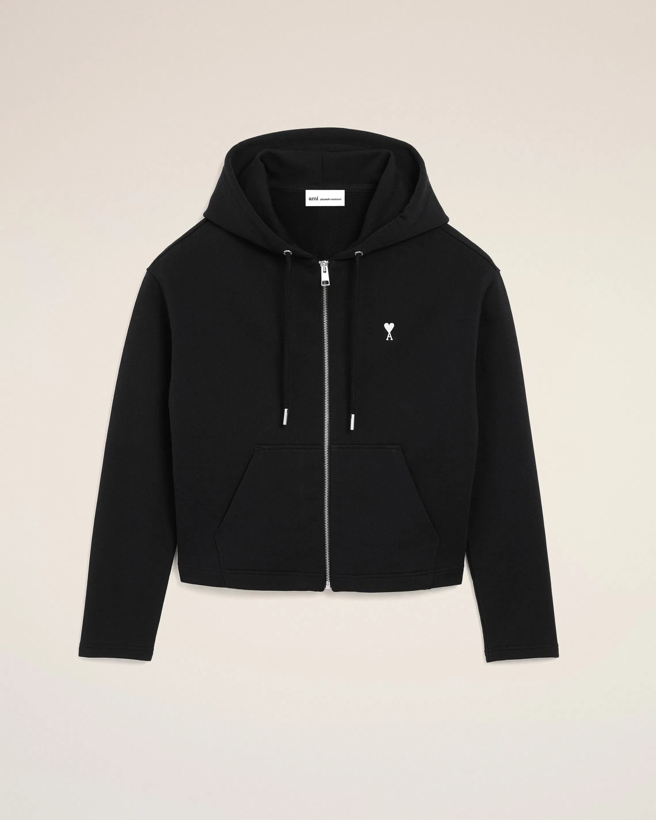 Black Cotton Ami De Coeur Zipped Hoodie Women's