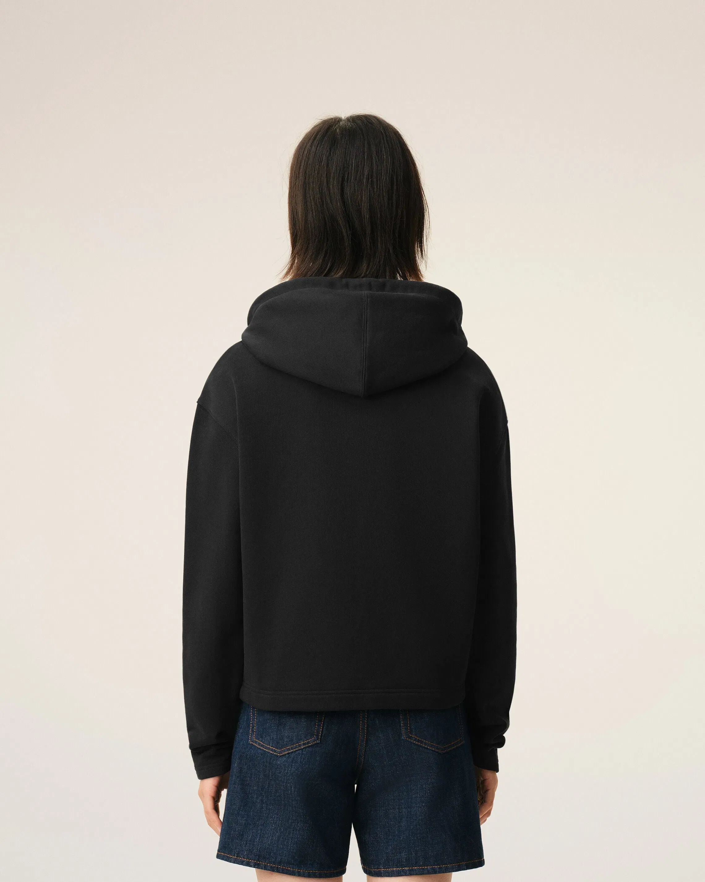 Black Cotton Ami De Coeur Zipped Hoodie Women's