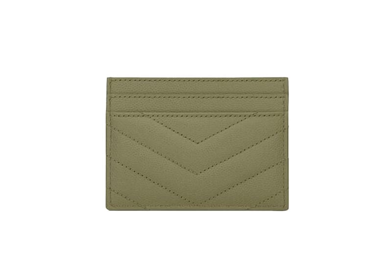 Saint Laurent Cassandre Matelasse (5 Card Slot) Card Holder Grain de Poudre Embossed Light Sage