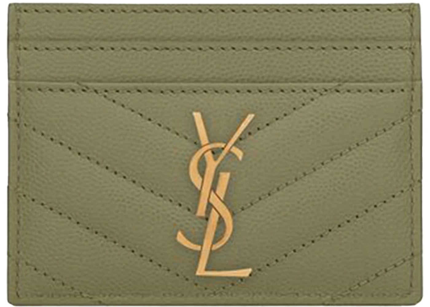 Saint Laurent Cassandre Matelasse (5 Card Slot) Card Holder Grain de Poudre Embossed Light Sage