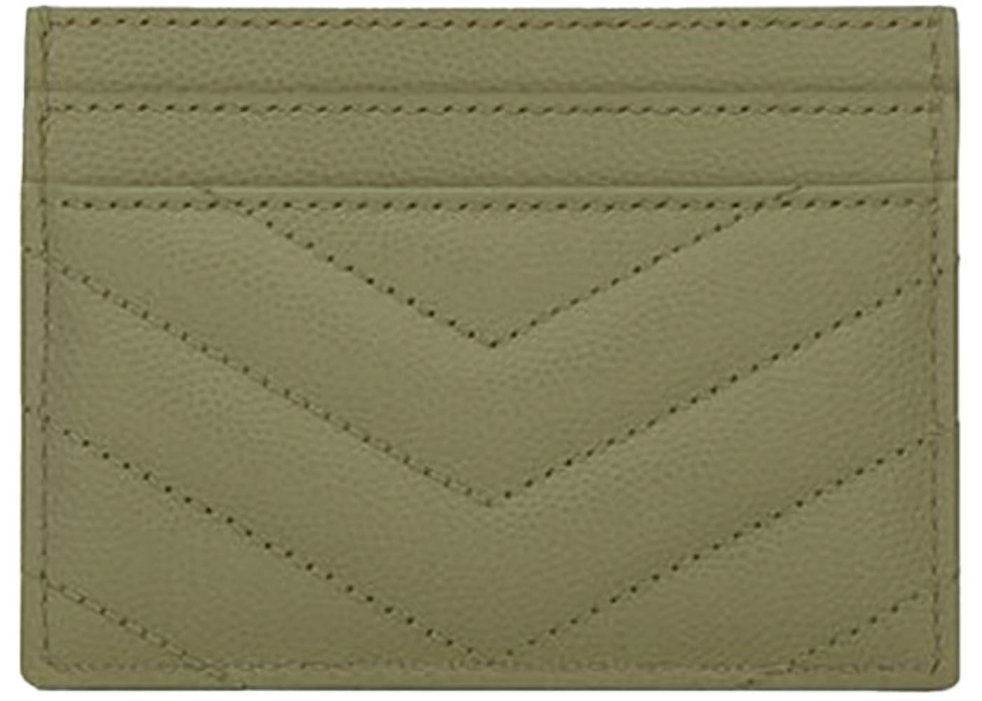 Saint Laurent Cassandre Matelasse (5 Card Slot) Card Holder Grain de Poudre Embossed Light Sage