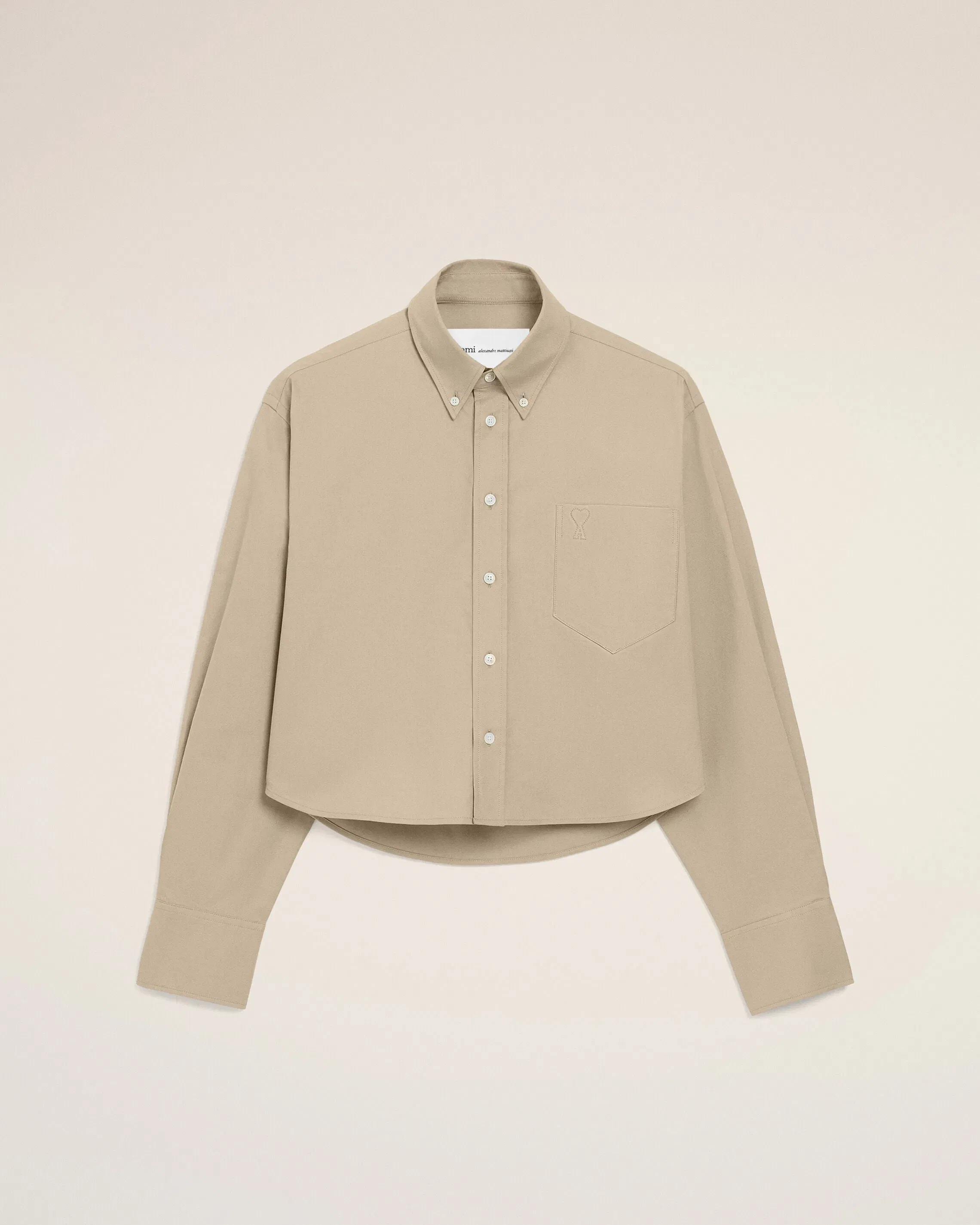 Beige Cotton Cropped Embossed Ami De Coeur Shirt Women's