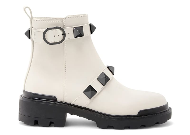 Valentino Roman Stud Combat Boot Ivory (Women's)