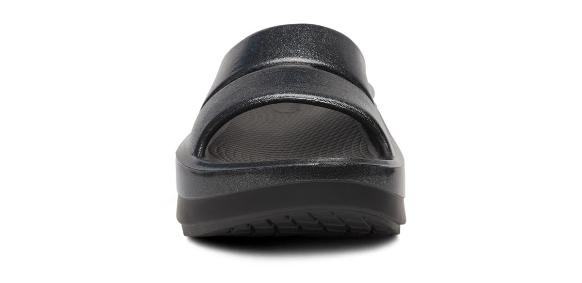 Oofos Women's Stacked Platform Slide Black Sparkle