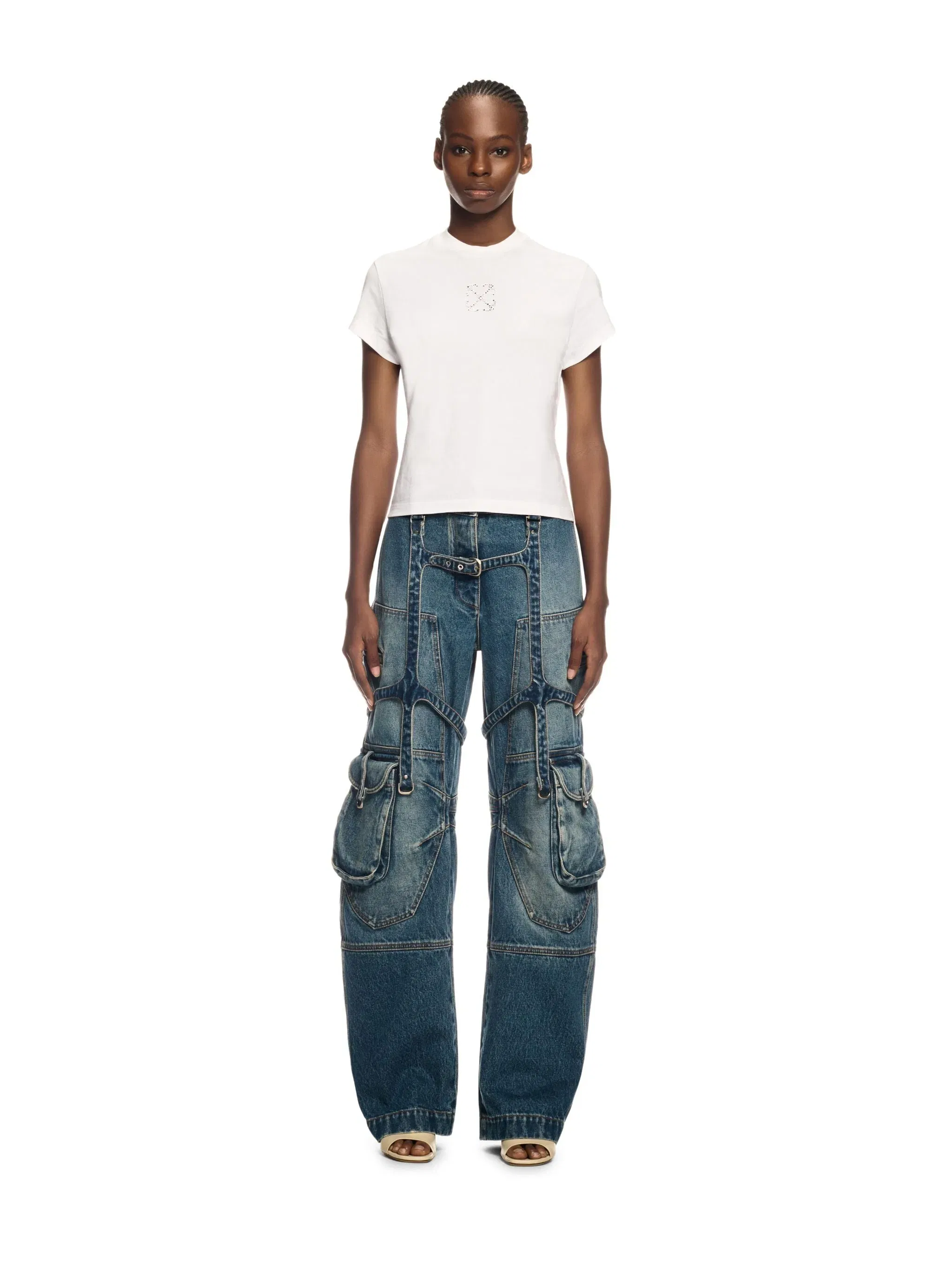 Off-White Jewel Mini Arrow Fitted Tee White Silver