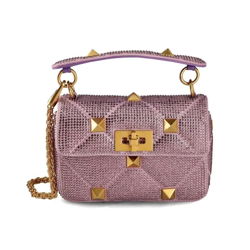 Valentino Roman Stud Chain-Linked Medium Shoulder Shoulder Bag Purple