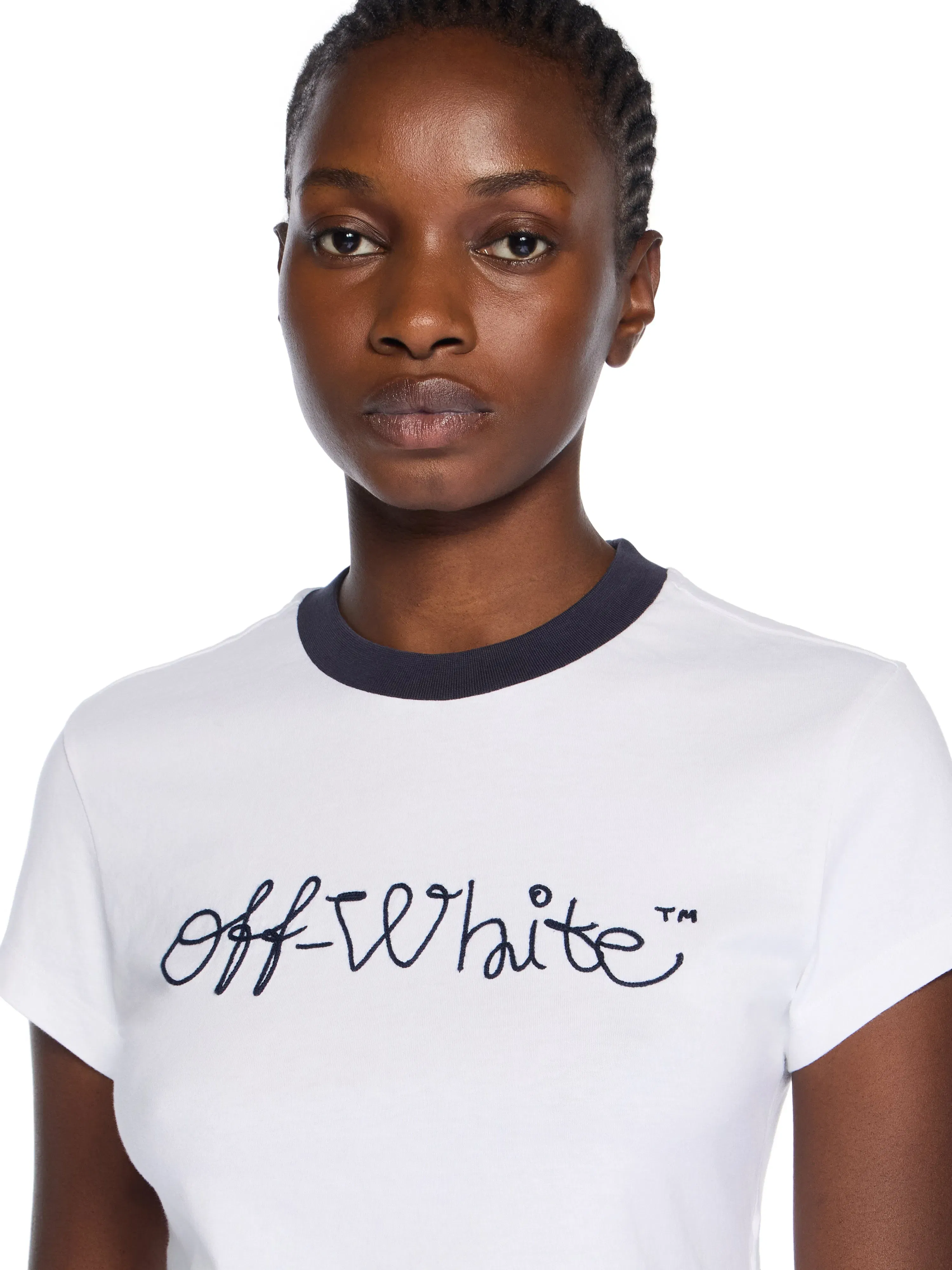 Off-White Embroidered Script Logo Fitted Logo Tee