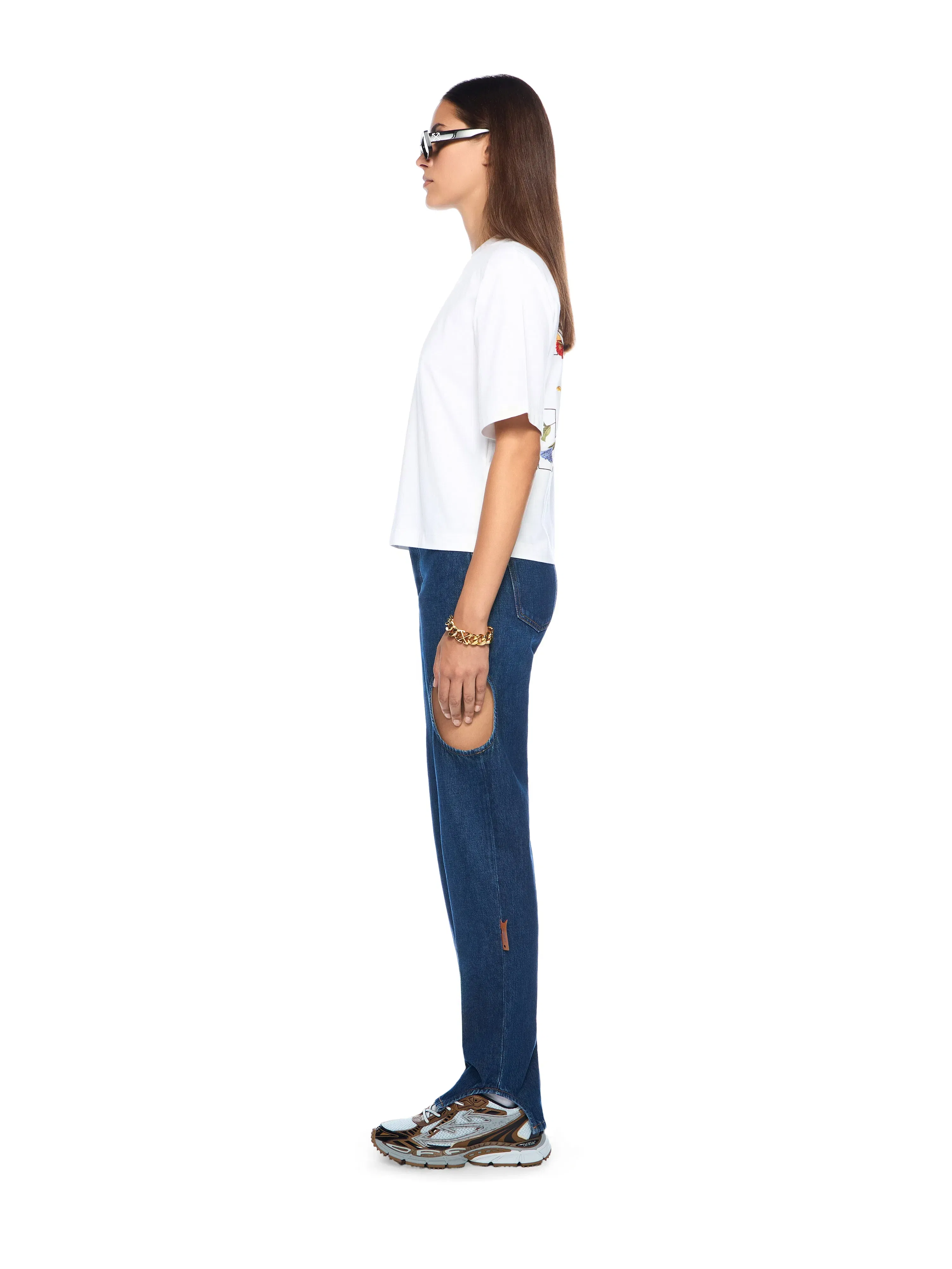 Off-White Embroidered Flowers Boxy Logo Tee