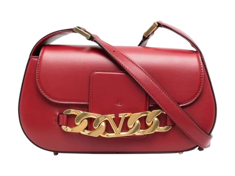 Valentino Garavani Vlogo Leather Shoulder Bag Red