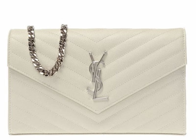 Saint Laurent Monogram Chain Wallet Matelasse Grain de Poudre Blanc Vintage