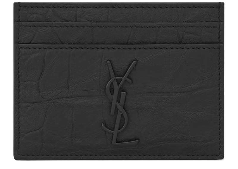 Saint Laurent Monogram Card Case Crocodile Embossed Leather Black
