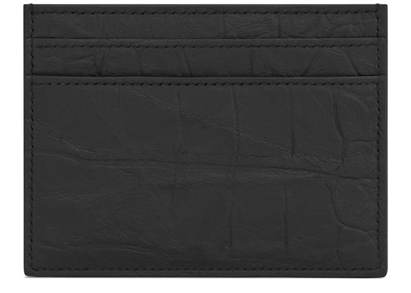 Saint Laurent Monogram Card Case Crocodile Embossed Leather Black
