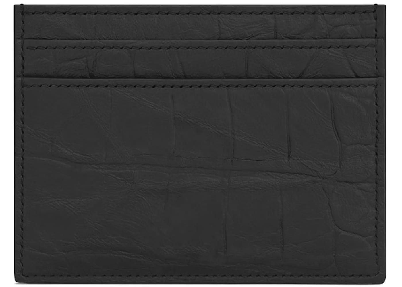 Saint Laurent Monogram Card Case Crocodile Embossed Leather Black
