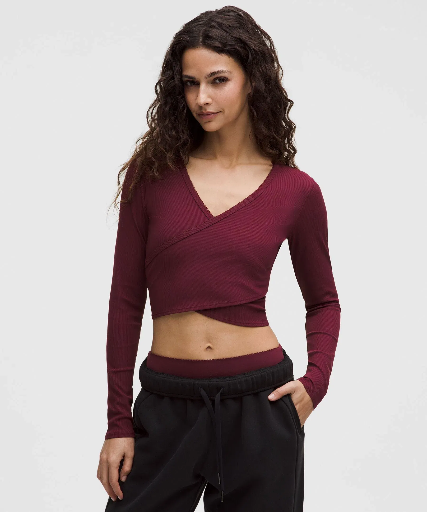 Lululemon Women's Nulu Ribbed Wrap-Front Long-Sleeve Shirt *Heart