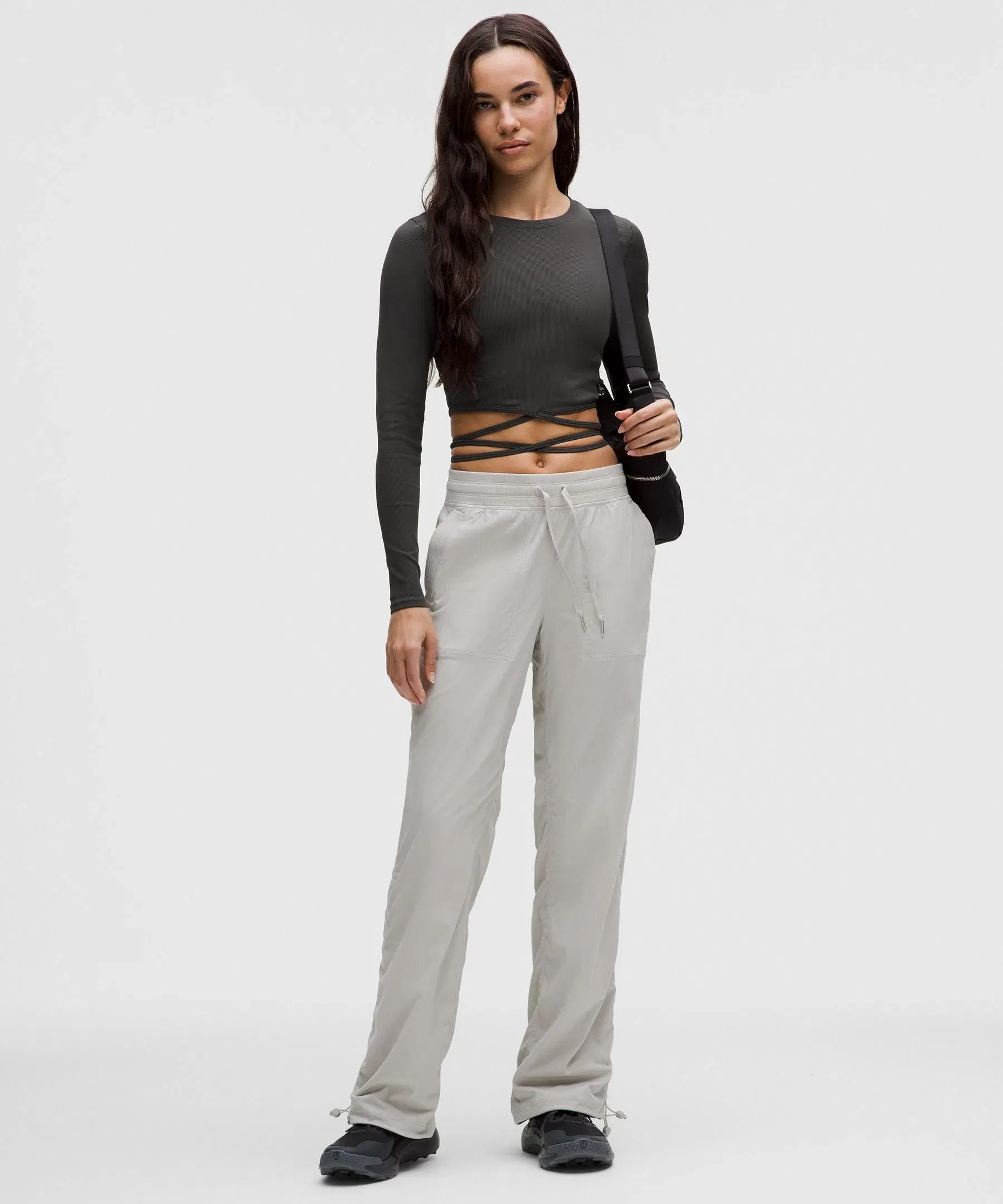 Lululemon Women's Logo Charm Ribbed Waist-Tie Long-Sleeve Shirt