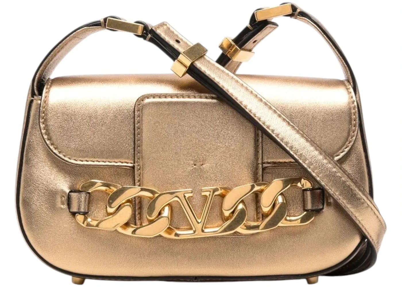 Valentino Garavani Vlogo Chain Leather Leather Shoulder Bag Gold