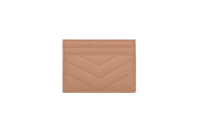 Saint Laurent Card Holder Monogram Quilted Textured Leather Vintage Peach