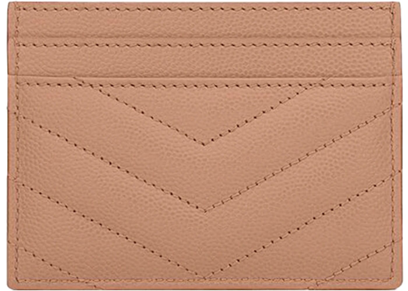 Saint Laurent Card Holder Monogram Quilted Textured Leather Vintage Peach