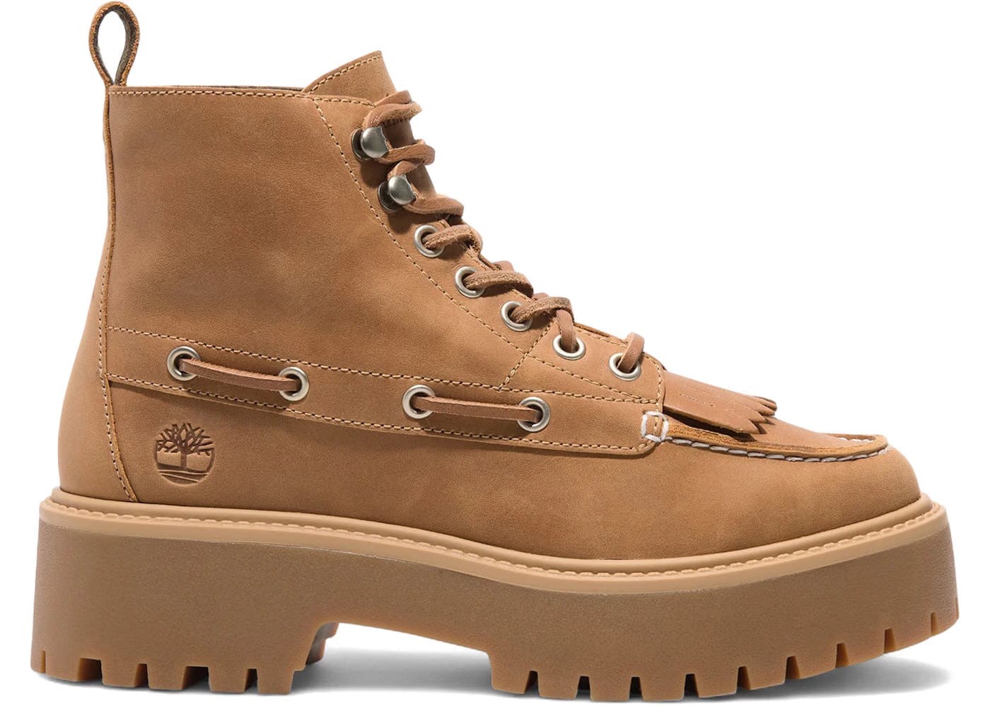 Timberland Stone Street Mid 7-Eye Platform Kiltie Boot Wheat Full-Grain Womens