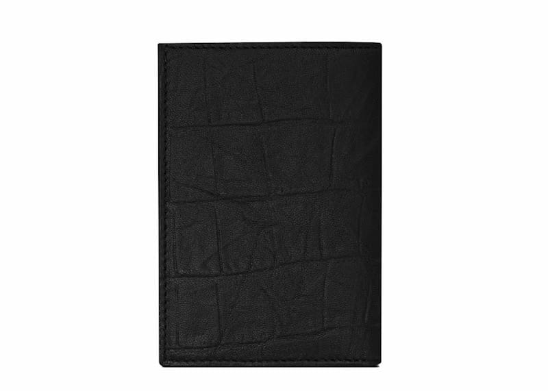 Saint Laurent Monogram Credit Card Wallet Crocodile Embossed Leather Black