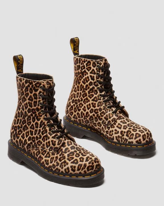 Dr Martens Leopard Leather Lace Up Boots - Light Tan