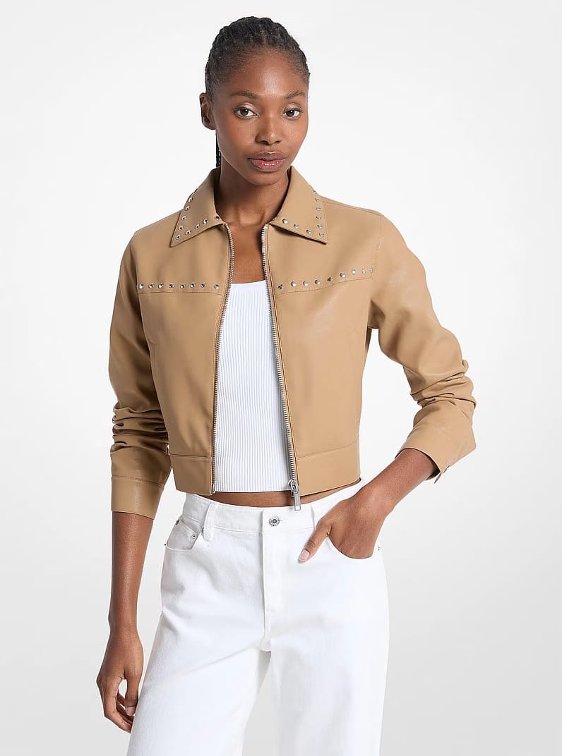 Michael Kors Studded Cropped Jacket DARK CAMEL
